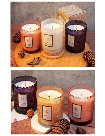Lace CupHome Use For Bedroom Aromatherapy Candle To Aid Sleep Lace Glass Cup Soy Wax Candle Gift Romatherapy Candle Long-lasting