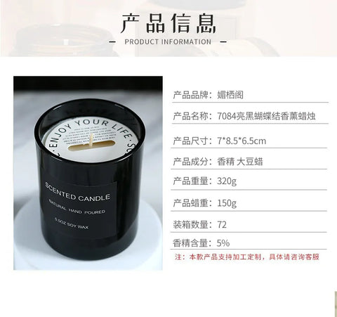 Gloss Black Glass Jar with Bow - Smokeless Soy Wax Candle in Romantic Gift Box, Luxury Scented Candle for Home Decor