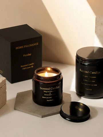 1pc Scented Candles, Black Glass Jar Western Classic Dinner Props, Photography Anniversary Birthday Gift