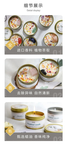 Scented Aromatic Candles Crystal Dried Flower Candle In Gold Tin Jars for Home Decoration Centerpiece Wedding Guest Gift Candles