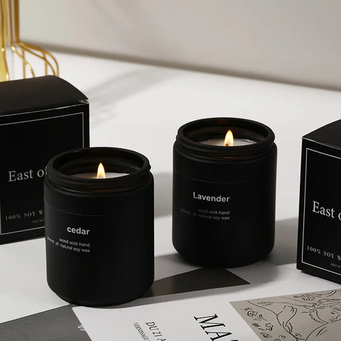 7x 9cm Black Cup Wax Handmade Smokeless Soy Wax Frosted Glass Cup Aromatherapy Candle Sandalwood Lavender Cedar Fragrance Gift