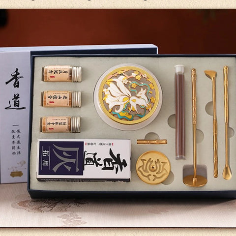 White Porcelain and Brass Incense Set Incense-making Tools Spoon Sandalwood Powder Incense Burner Incense-making Pagoda Gift Box