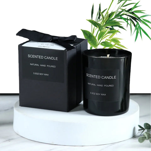Gloss Black Glass Jar with Bow - Smokeless Soy Wax Candle in Romantic Gift Box, Luxury Scented Candle for Home Decor