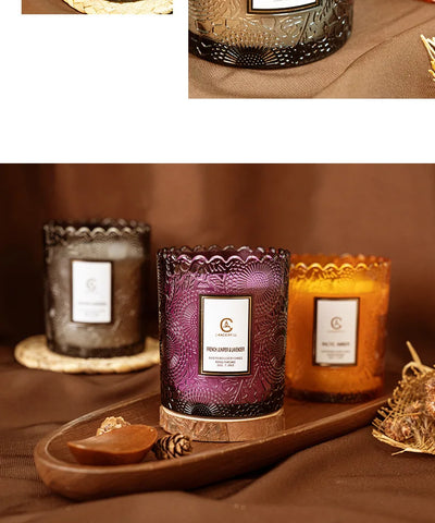 Lace Embossed Scented Candle Cup Soy Wax Glass Cup Home Bedroom Living Room Air Fresh Fragrance Ornaments