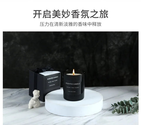 Gloss Black Glass Jar with Bow - Smokeless Soy Wax Candle in Romantic Gift Box, Luxury Scented Candle for Home Decor