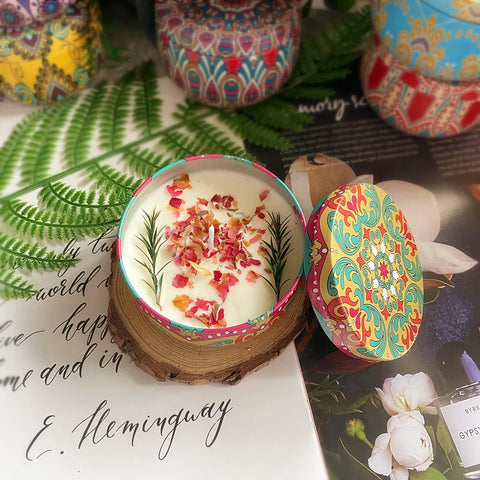 Scented Candles with Iron Box Package Aromatherapy Candle Decoration Home Birthday Wedding Supply