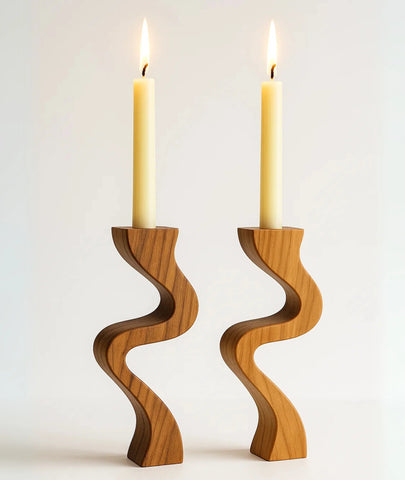 Swirl Wooden Candlestick Holder (set of 2)