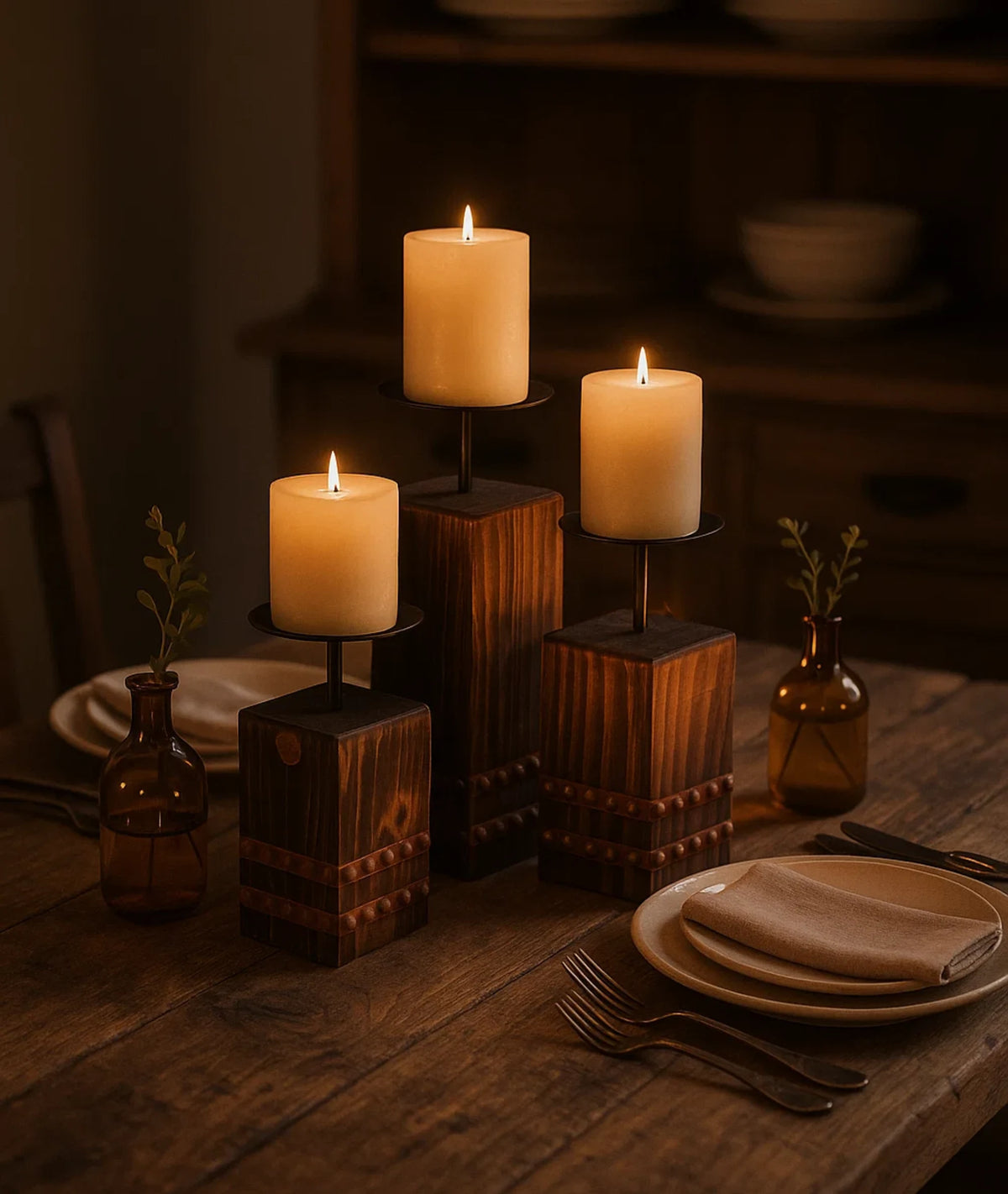 Tempe Wooden Candlestick Holder (set of 3)
