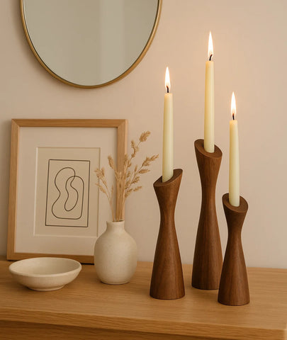 Tapered Silhouette Wooden Candle Holders