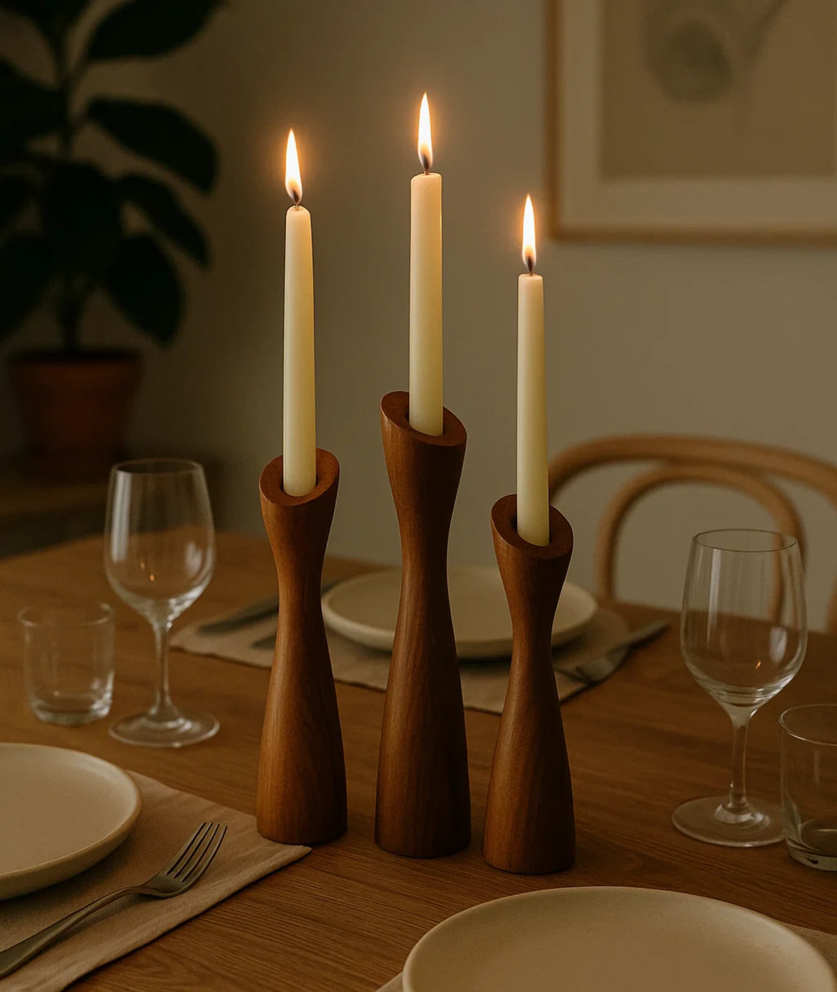 Tapered Silhouette Wooden Candle Holders