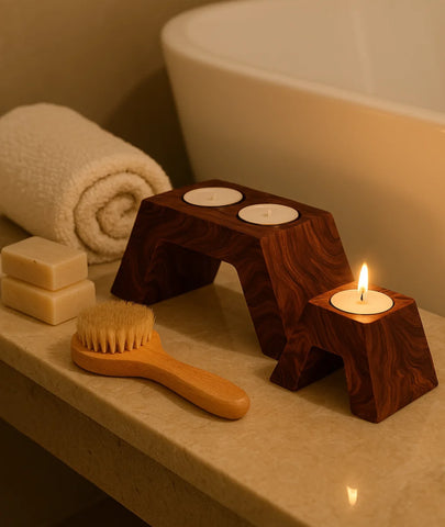 Wooden Stairs Tealight Candle Holder