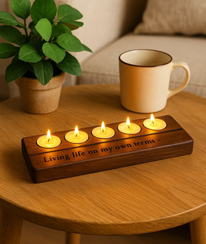 Carved Wooden Five Tealight Holder