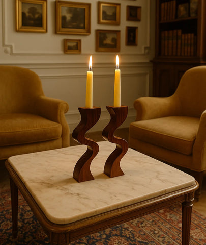 Swirl Wooden Candlestick Holder (set of 2)