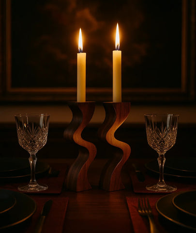 Swirl Wooden Candlestick Holder (set of 2)