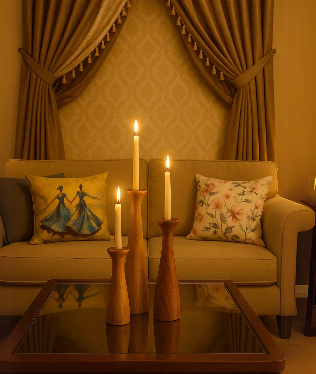 Terracotta Wooden Candlestick Holder