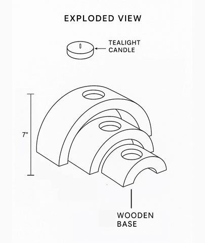 Handmade Decorative Wooden Tealight Holders Wood Half Set of 3