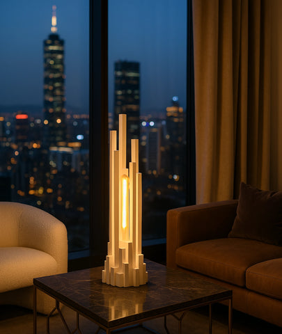 Sculpted Skyline Wooden Lamp