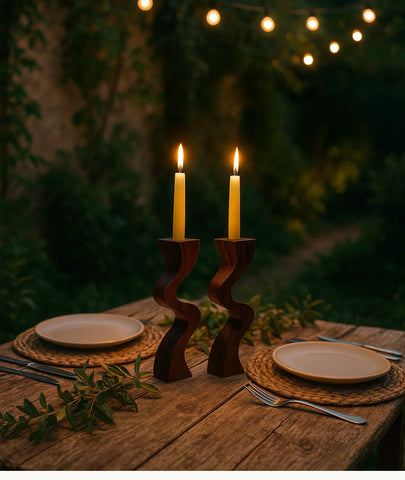 Swirl Wooden Candlestick Holder (set of 2)