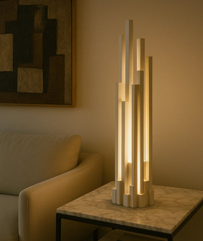Sculpted Skyline Wooden Lamp