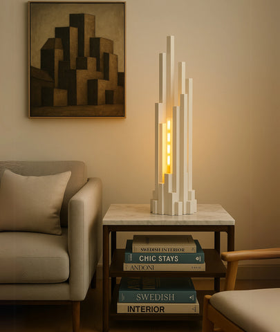 Sculpted Skyline Wooden Lamp