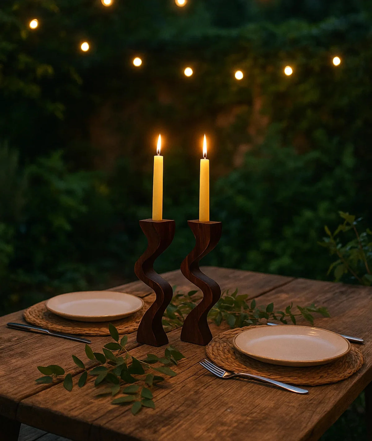 Swirl Wooden Candlestick Holder (set of 2)