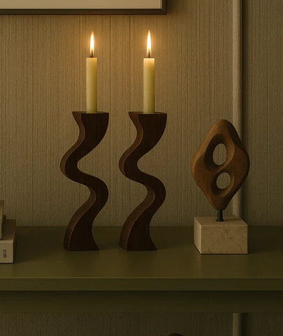 Swirl Wooden Candlestick Holder (set of 2)