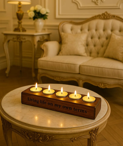 Carved Wooden Five Tealight Holder