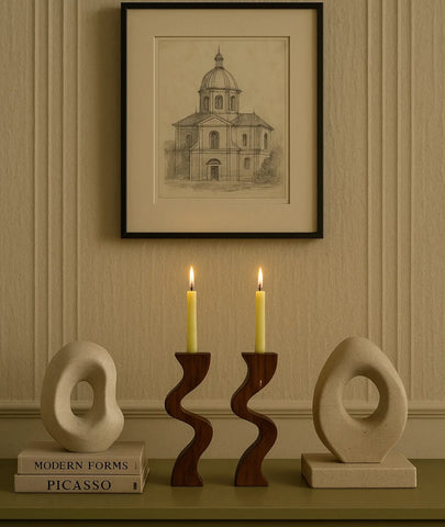 Swirl Wooden Candlestick Holder (set of 2)