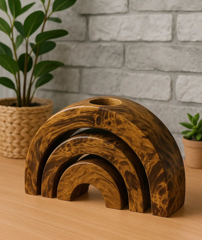 Handmade Decorative Wooden Tealight Holders Wood Half Set of 3