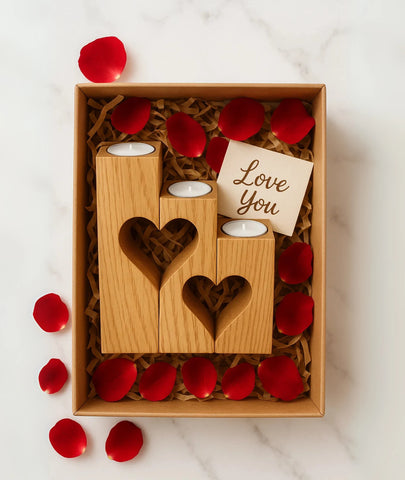 Sweetheart Love Light Wooden Candle Holders