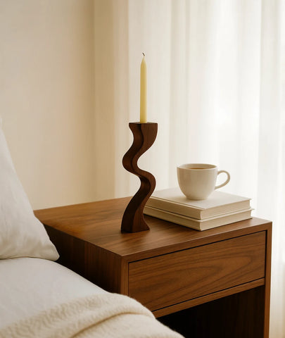 Swirl Wooden Candlestick Holder (set of 2)