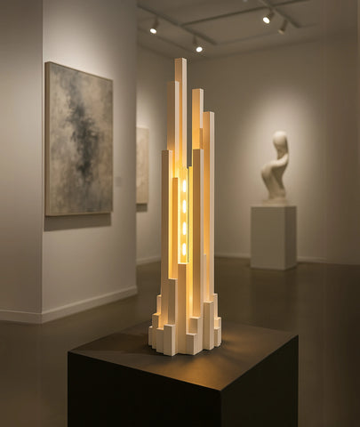 Sculpted Skyline Wooden Lamp